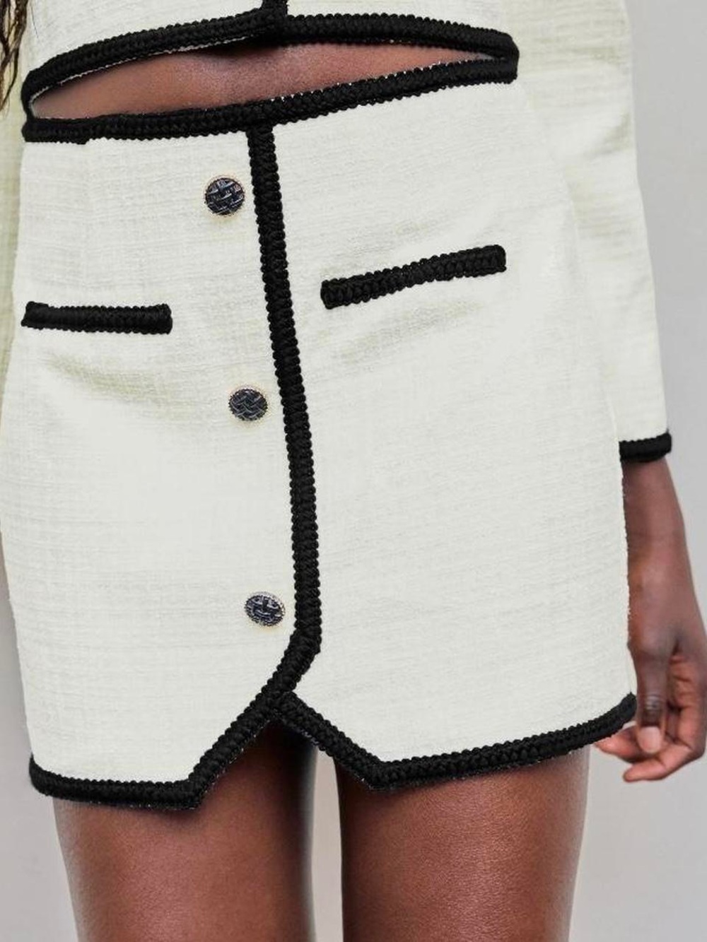 Cider Cream Mini Skirt with Black Trim